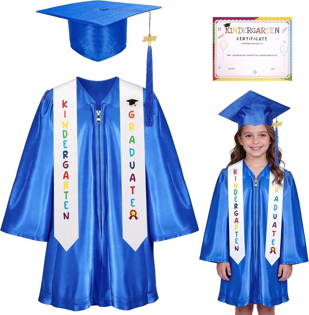 VICAMB Kindergarten Graduation Cap and Gown Set,Kids Graduation Outfit with 2026 Tassel and Sash for Boys and Girls (Blue, S)