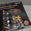 Leidawn 12.8" Carbon Steel Wok-11Pcs Woks & Stir Fry Pans Wok Pan with Lid, No Chemical Coated Chinese Woks with 10 Cookware Accessories, Flat Bottom Wok for Electric, Induction,Gas Stoves