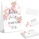 Advice for the Parents to Be Sign, Baby Shower Advice Cards, Pink Bow Baby Shower Decorations, Event Party Table Centerpiece Decor, Neutral Gender Reveal Decorations, 1 Sign and 50 Cards,10
