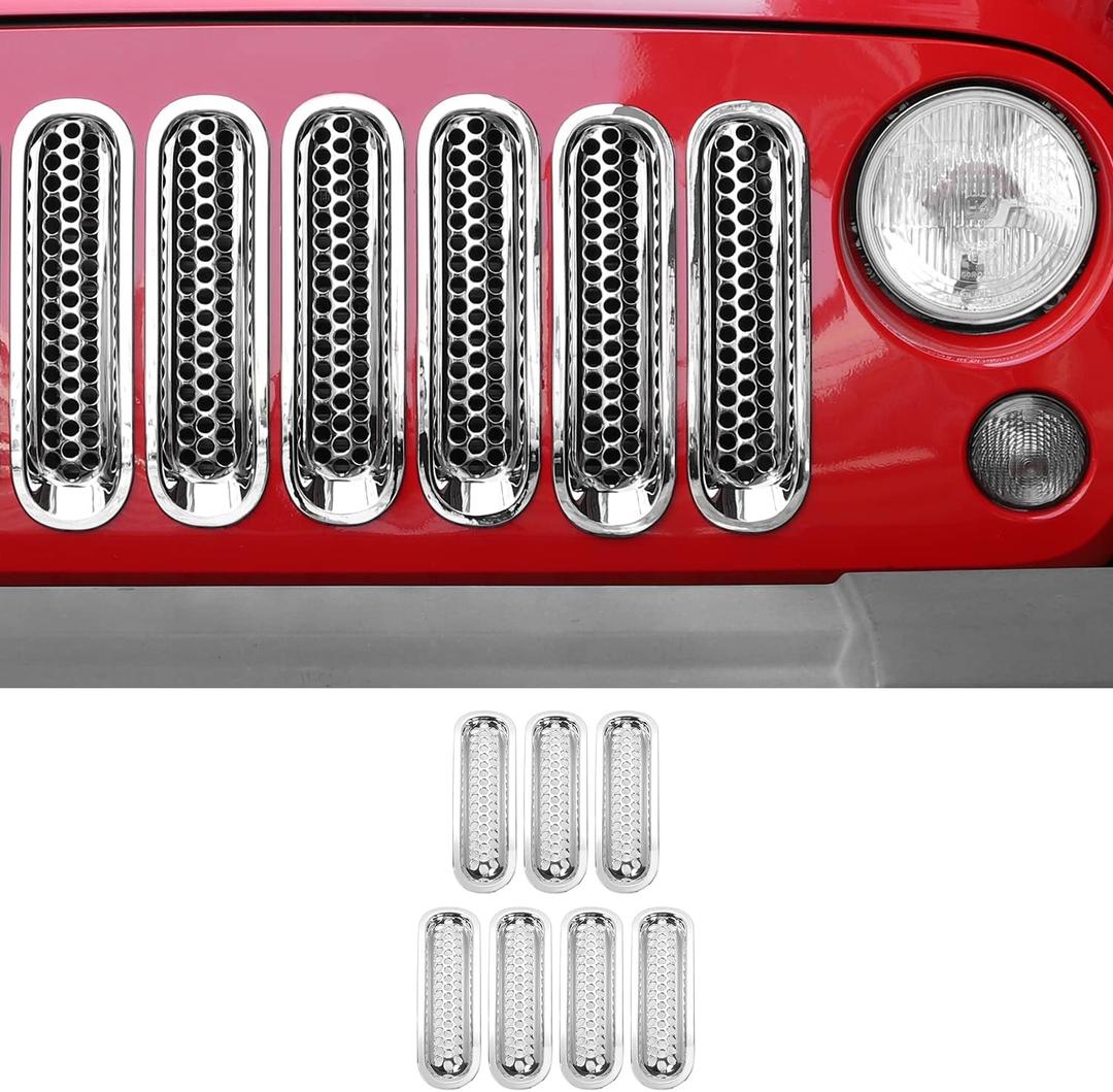 JeCar Chrome Front Mesh Grille Grill Inserts for 2007-2018 Jeep Wrangler JK & Unlimited