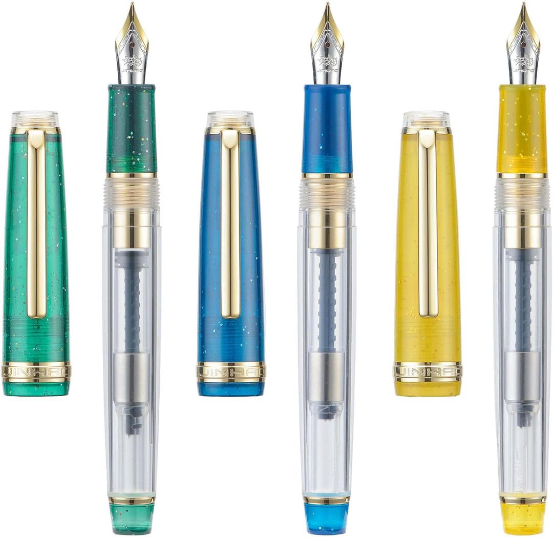 Set of 3 Jinhao 82 Fountain Pens Transparent Starry Sky Color Acrylic Extra Fine Point Gold Trim with Converter