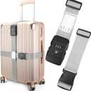 Luggage Straps, Grey TSA Approved Luggage Strap Belt with Combination Lock for Suitcases, 2 Pack Adjustable Heavy Duty Cross Suitcase Straps with Name Tags for Travel, Carry On Bags, Protect Luggage