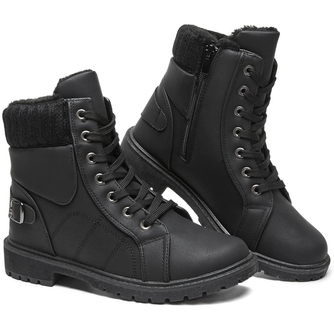 SERNIAL Womens Winter Snow Boots Fur Lined Ankle Boots White Black Side Zipper Booties, Size 37