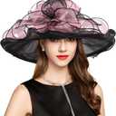 2026 Derby Hats for Women Ladies, Classy Organza Sun Hat, Church Tea Party Wedding Kentucky Fascinator Hat (Black)
