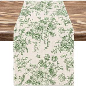 AnyDesign Green Flower Table Runner Wildfloral Kitchen Dining Table Decoration Floral Table Cover for Indoor Outdoor Home Party Table Decor Supplies, 13 x 72 Inch, AD4113