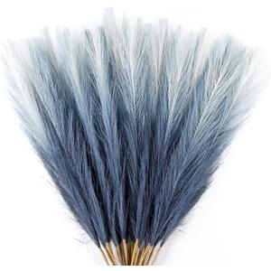 20Pcs Navy Blue Gradient and White Faux Pampas Grass Decor, 21.7" Pompas Grass Flower Arrangement and Vase Filler for Boho Home Wedding Decoration