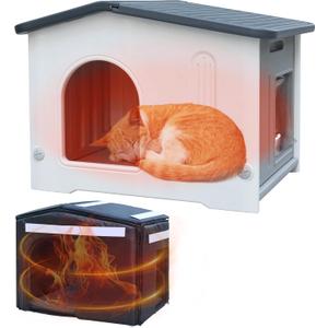 Rockever Plastic Outdoor Indoor Cat House with Insulated Liner, 100% Insulated Outdoor Cat Houses for Winter Feral Cats, Waterproof Escape Door Design, Assemble Easily-Grey