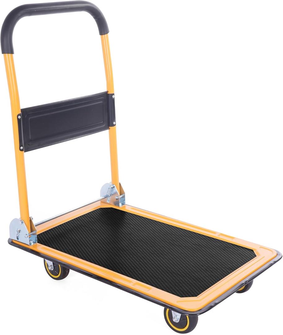 MaxWorks 80876- Foldable Platform Truck Push Dolly 330 lb. Weight Capacity Black and Yellow 28.75" x 18.75" x 33"