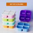 KEMETHY 6 Pcs Bento Snack Containers, Reusable 4 Compartment Food Storage Container with Lids, Divided Lunchable Container, Freezer, Microwave & Dishwasher Safe (6 Color)