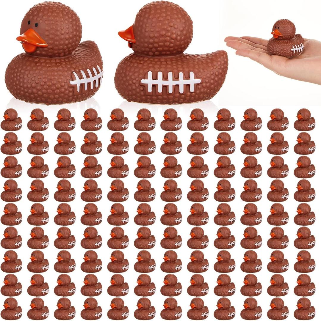 Deekin 100 Pcs Football Rubber Ducks 2 Inch Bulk Football Party Favors for Team Events Decorations Birthday Party Supplies Club Player Gift