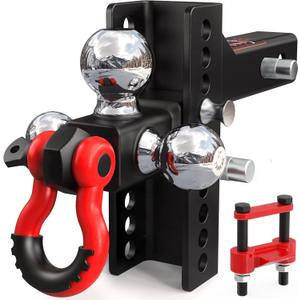 TYT Adjustable Tri-Ball Trailer Hitch for 2 inch Receiver, 4.5" Drop/Rise, Triple Balls (1-7/8", 2", 2-5/16") with Shackle, 10,000 lbs GTW, 1,000 lbs TW,Pin Lock & Hitch Tightener