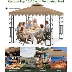 10x10 Canopy Gazebo Replacement Top for Yard Patio Garden