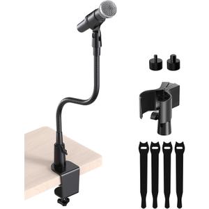Gooseneck Mic Stand with Clamp, 19-Inch Flexible Desktop Microphone Arm Holder with 3/8" & 1/4" Screw Adapters, 360 Adjustable, Ideal for Podium, Pulpit, Lecture, Conference and Live Streaming