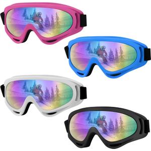 Ski Goggles,4-Pack Snow Goggles for Kids UV Protection Snowboard Goggles for Men Women Adults (Pink)