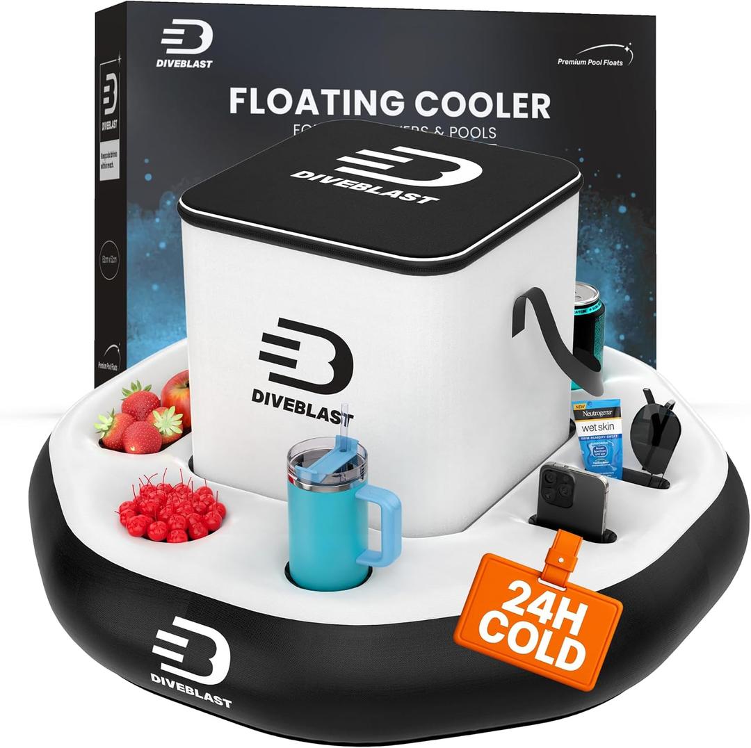 DIVEBLAST Floating Cooler for Pool, Lake, River & Kayak - Holds Up to 24 Cans with Ice - Leakproof Insulated Cooler for River Floating