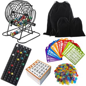 SEETOOOGAMES Deluxe Bingo Game Set - Metal Cage, 50 Bingo Cards, 500 Paper Sheets, 500 Chips, 75 Balls, Plastic Master Board - Great for Large Groups, Family Games Nights Parties (Classic Cage)