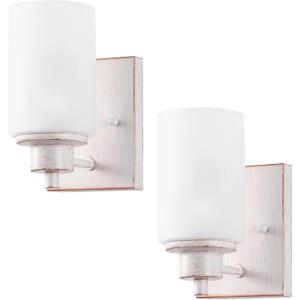 2 Pack Bath Vanity Light Fixture, Modern Indoor Wall Scone Lighting with Opal White Glass Shade, White Gold Wall Lamps