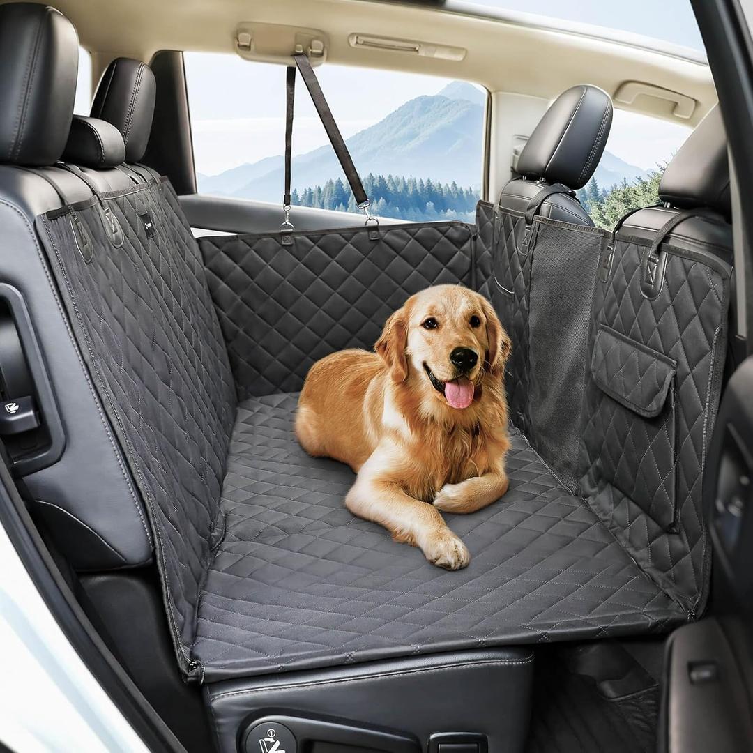 petizer Back Seat Extender for Dogs, Hard Bottom Dog Car Seat Cover, Nonslip Durable Soft Back, 100% Waterproof Car Hammock, Travel Bed, Washable Backseat Protector, Detachable Seat Covers for Car (Black-Oxford fabric)