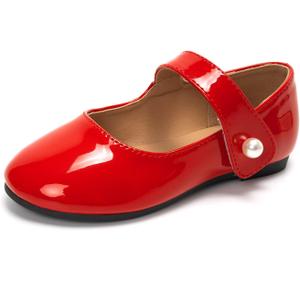 FUNKYMONKEY Toddler/Little Girl Mary Jane Dress Shoes Casual Slip on Ballet Flat (10 Toddler, Red)