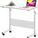 SogesFurniture Height-Adjustable Laptop Table, Computer Desk With Tablet Slot, 80 X 40 Cm, PC Table, Sofa Table, Care Table, Side Table With Wheels, White