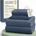 LANE LINEN 100% Organic Cotton Queen Sheets Set, Fully Elasticized Machine Washable Mercerized Cotton Soft & Comfy Low Pill Fade Resistant Sheets Queen Size Set, Classic Percale Weave- Estate Blue