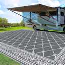 Outdoor Rug 9'x18' for Patios Clearance, Reversible Outdoor Plastic Straw Waterproof Camping Carpet, Large Area Rugs Patio Mats for Outside RV, Camper, Deck, Porch, Beach, Picnic, Grey&White