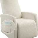 SearchI Recliner Chair Cover Jacquard Chair Covers 4 Piece, Small Recliner Sofa Slipcover for Home Theater Seating with Elastic Bottom, Recliner Protector with Pocket for Recliners, Light Beige