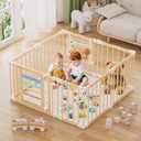 Wooden Baby Playpen 50 50 Inches, Foldable Playpen Fence with Cute Digital Blocks & Storage Bag, Wooden Baby Gate, Multi-Shape Play Yard for Babies and Toddlers Indoor Outdoor