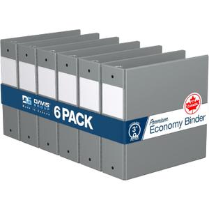 Premium Economy 3-Ring Binder, Spine Label, 3" Round Rings, Gray, 6 Pack