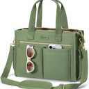 Canvas Tote Bag for Women, 15-Pockets Work Laptop Tote Purse Large Crossbody Nurse Teacher Bible Bag for School Travel Daily | with Strap & Zipper, Multi Compartment, Stand Upright Stably, College Shoulder Bag, Clinical Nursing Bag, Ideal Gift for Women (Medium-14inch, M5.green)