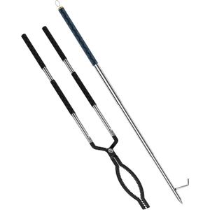 RAOMEIDE Fire Tongs for Fire Pit Outside Heavy Duty Firewood Log Grabber Claw Stainless Steel 41 Inches Fireplace Tongs and 49 Inches Fire Poker Sets Indoor
