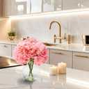Light Pink Hydrangea Artificial Flowers with Glass Vase, Real Touch Faux Hydrangea Arrangement with Faux Water, Ready-to-Display Table Centerpiece for Bathroom, Shelf, Home Dcor