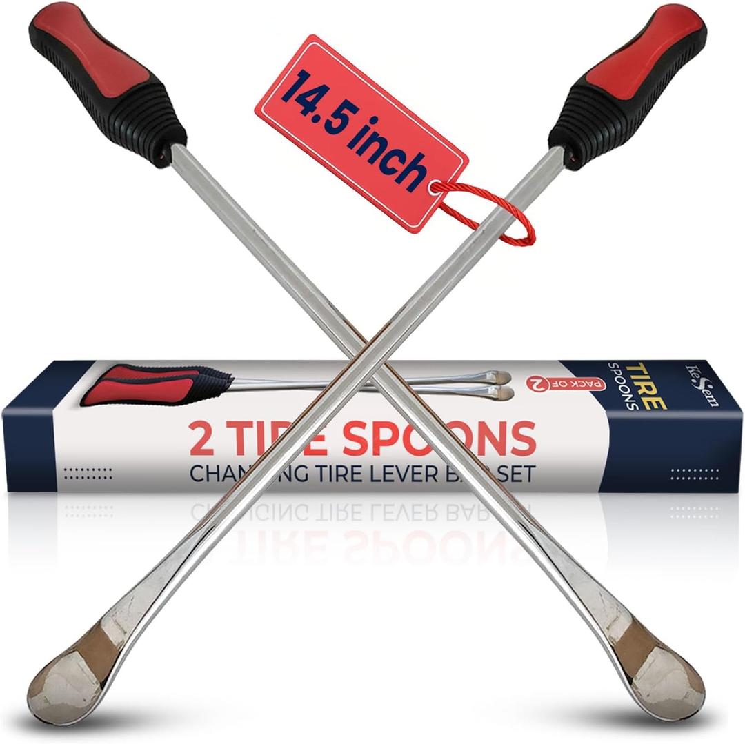 2 Pack 14.5" Tire Spoons Changing Tire Lever Tire Iron Bar Set Tire Repair Tool Kit Tire Changer Remove Tyre Heavy Duty Metal Steel for Motorcycle Bike Scooter Bicycle Mower Dirtbike 14.5 inch long