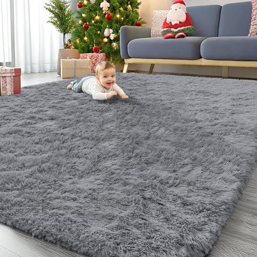 OLANLY 6x8 Machine Washable Large Area Rugs for Living Room, Bedroom, Soft Fluffy Shaggy Bedside Rug, Indoor Floor Carpet for Kids Girls and Boys, Dorms, Nursery, Home Decor Aesthetic, Light Grey