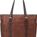 LOVEVOOK Laptop Tote Bag for Women,Vintage Leather Work Tote Bag for Women, 15.6 Inch Computer Briefcase Bag,Waterproof Teacher Business Office (Earthy Brown With Dark Brown)