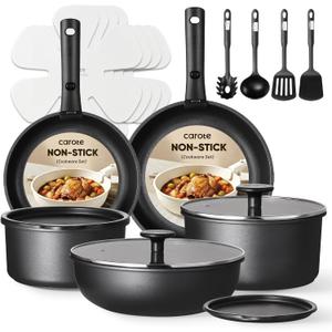 CAROTE 19Pcs Pots and Pans Set Non Stick, Cookware Set Detachable Handle, Nonstick Induction Kitchen Sets Non Stick with Removable Handle, RV Cook Ware, Oven Safe, Black, Mothers Day Gifts, 19 Piece
