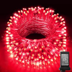 KNONEW Outdoor Christmas Lights 300 LED 99ft String Lights 8 Modes & Memory Fairy Light Plug in Waterproof LED String Lights for Xmas Yard Tree Wedding Party Holiday Decorations (Red)