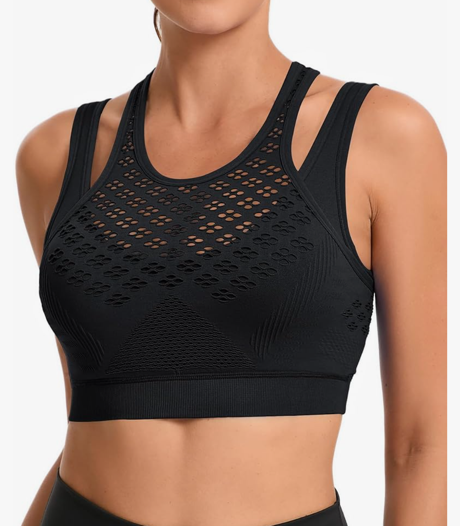 RUNNING GIRL Sports Bras for Women High Support,Seamless Ribbed Longline High Neck Sports Bra Racerback Padded Crop Top Yoga M