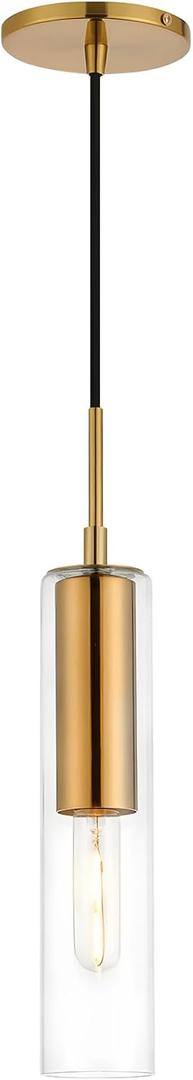 Jonsi Glass Cylinder Pendant Light, Brushed Gold Island Lights for Kitchen,1-Light Mini Pendant Light Fixtures with Clear Glass Shade, Modern Hanging Lights for Stairway, Hallway, Entryway