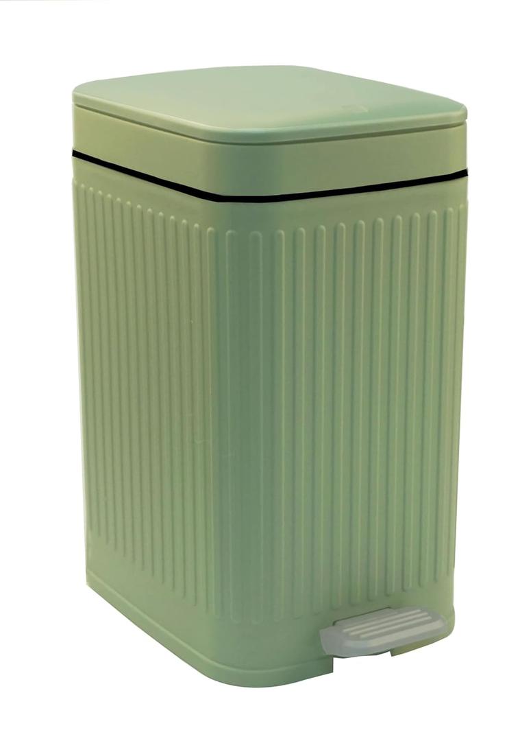 Feisco Small Trash Can with Lid,Small Bathroom Trash Can with Foot Pedal and Press Type Lid,Slim Step-On Trash Bin Wastebasket Garbage Can for Kitchen,Bathroom Office, Bedroom (Green, 1.8 Gallon)