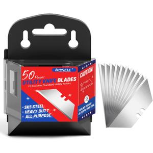 DIYSELF 50 Pack Utility Knife Blades, SK5 Steel Box Cutter Blades with Dispenser, Standard Blades for Box Cutter Utility Knife Replacement, Sharper Utility Blade, Refills (Silver)