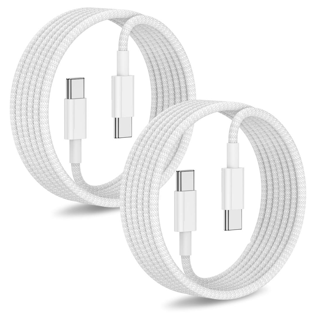 2Pack Type C to Type C Fast Charging Cord for iPhone15,USB C to USB C 6ft Nylon Braided Charger Cable for iPhone17/16/15/MacBook/iPad Air/Mini/Pro/Samsung 23+/23/22+/22