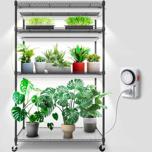 Barrina CX5 Plant Stand with Grow Lights for Indoor Plants, 4-Tier Plant Shelf with T8 3FT 180W Full Spectrum Grow Light for Seed Starting, Succulent, Timer Socket, Greenhouse, 35.4"x13.8"x59"