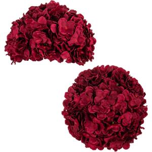 BLOSMON Hydrangea Flowers Ball Centerpieces: 2 Pcs Burgundy Fake Flowers Artificial Silk Flower Balls Faux Hydrangeas Floral Arrangements Bouquet for Wedding Home Room Table Decoration