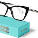 CCVOO Trendy Reading Glasses for Women, Oversized Blue Light Readers, Cheaters Eyeglasses, Stylish Square Cat Eye Glasses (Black)