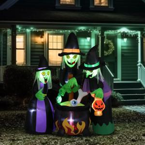 VINGLI 6FT High Halloween Inflatables Outdoor Decorations, Blow Up Scary 3 Witches Halloween Yard Decorations, Built-in LED Lights Dcor for Indoor Home Party Garden Lawn Store