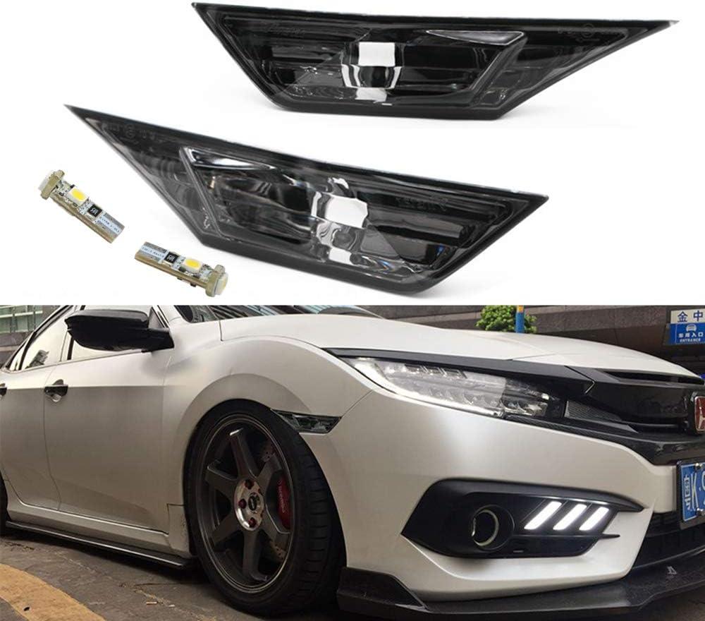 Front LED Side Marker Lights for Honda Civic 10th Gen 2016-2021 Coupe Hatchback With 2Pcs T10 Light Bulbs OEM#HO2551127N