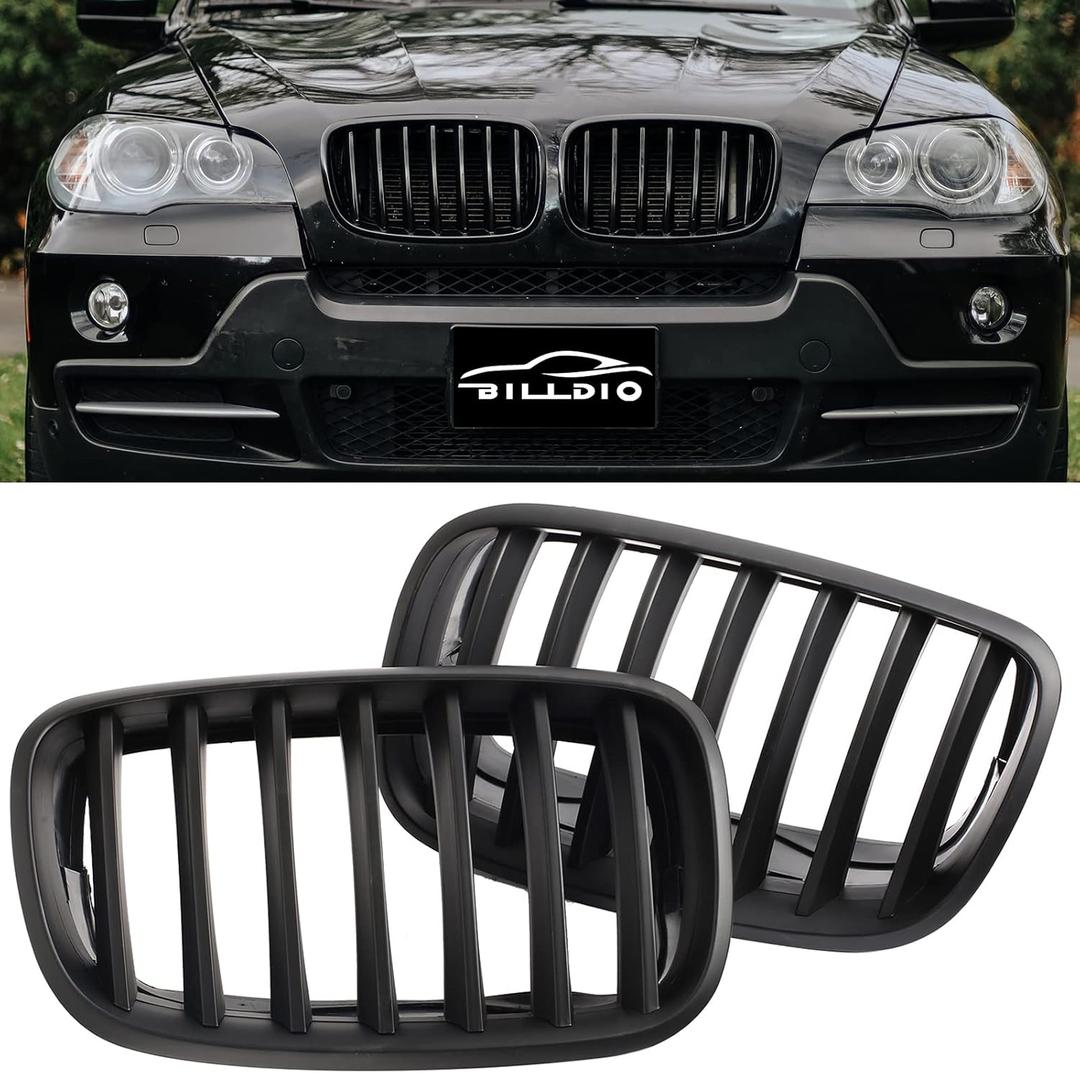 ABS E70 Grill,Front Kidney Grille Compatible with 2007-2014 X5 E70 X6 E71 (Single slats Matte black Grills, 2-pc Set)