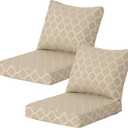 24x24 Inch Outdoor Deep Seat Cushions Set of 2,Thick High-Density Foam, Removable Cover with YKK Hidden Zipper,Water-Resistant UV-Resistant Polyester for Patio Furniture,Toffee Trellis, 24"x24"x5.1" 2set