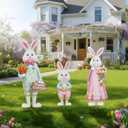 DoubleFill 3 Pcs Easter Decorations Outdoor 3D Metal Easter Eggs Tulip Yard Signs Decorative Garden Stakes Eggs Bunny Gnome Lawn Decorations Yard Decor for Spring Lawn Pathway Garden (Bunny Style)